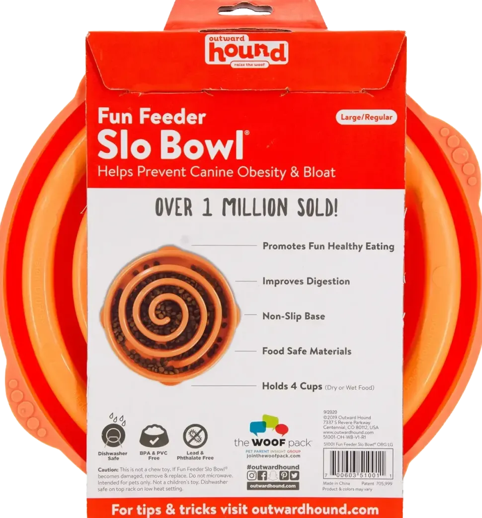 Outward Hound Fun Feeder Interactive Dog Bowl Slow Feeder Orange Large