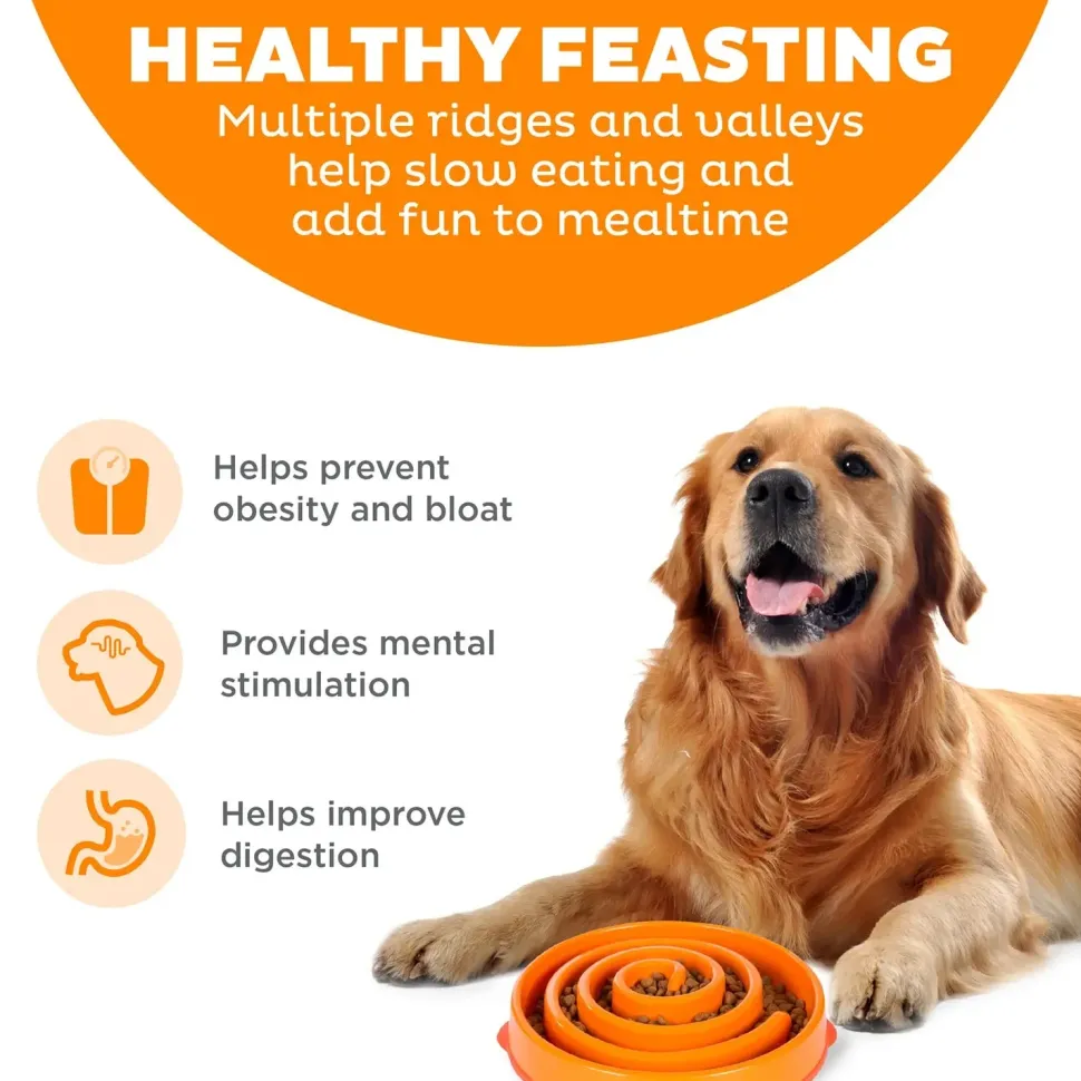 Outward Hound Fun Feeder Interactive Dog Bowl Slow Feeder Orange Large
