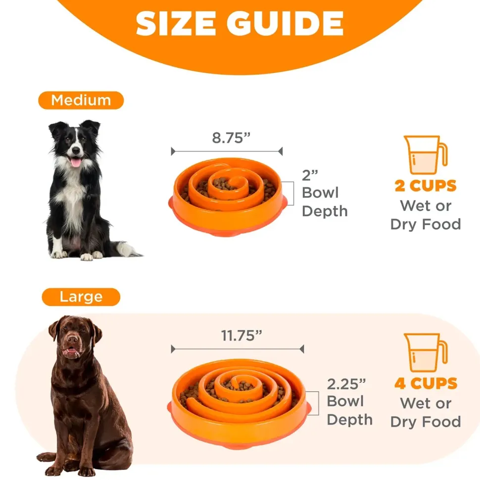 Outward Hound Fun Feeder Interactive Dog Bowl Slow Feeder Orange Large