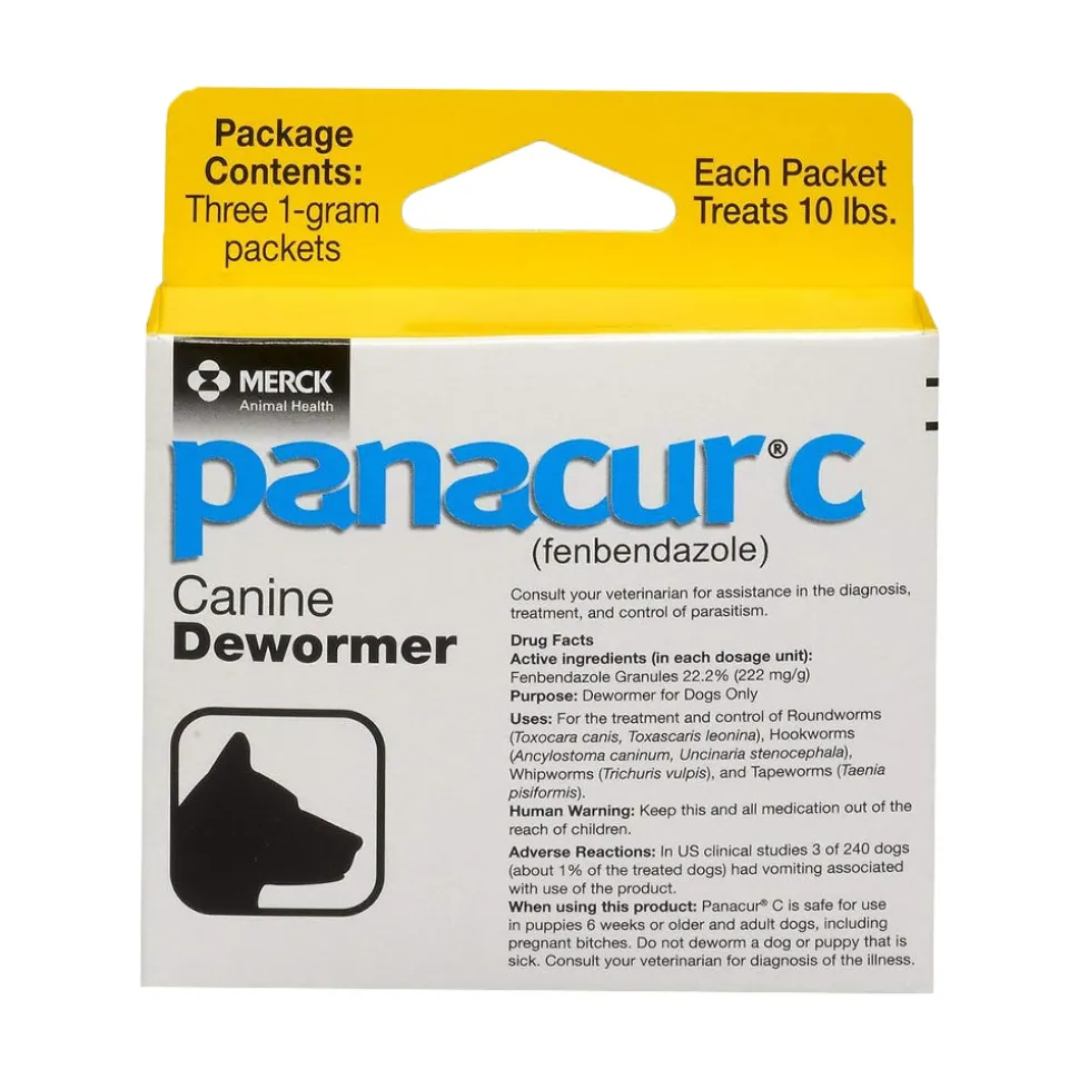 Panacur C Canine Dewormer Fenbendazole 1 Gram Pack for Dogs Up To 10 lbs 3 Count Yellow