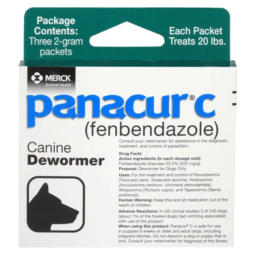 Panacur C Canine Dewormer fenbendazole 2 Gram Pack for Dogs Up To 20 lbs 3 Count Green