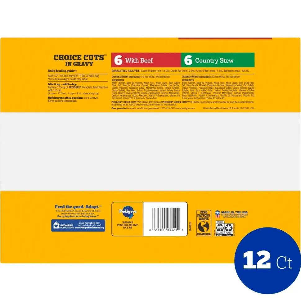 Pedigree Choice Cuts in Gravy Adult Wet Dog Food Variety Pack Beef & Country Stew 12 Count 13.2-oz
