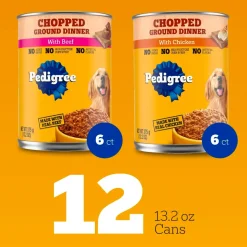 Pedigree Chopped Ground Dinner Adult Wet Dog Food Variety Pack Beef & Chicken 12 Count 13.7-oz