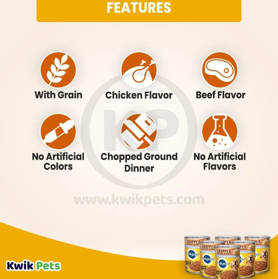 Pedigree Chopped Ground Dinner Adult Wet Dog Food Chicken Beef & Liver 13.2-oz 6 Pack