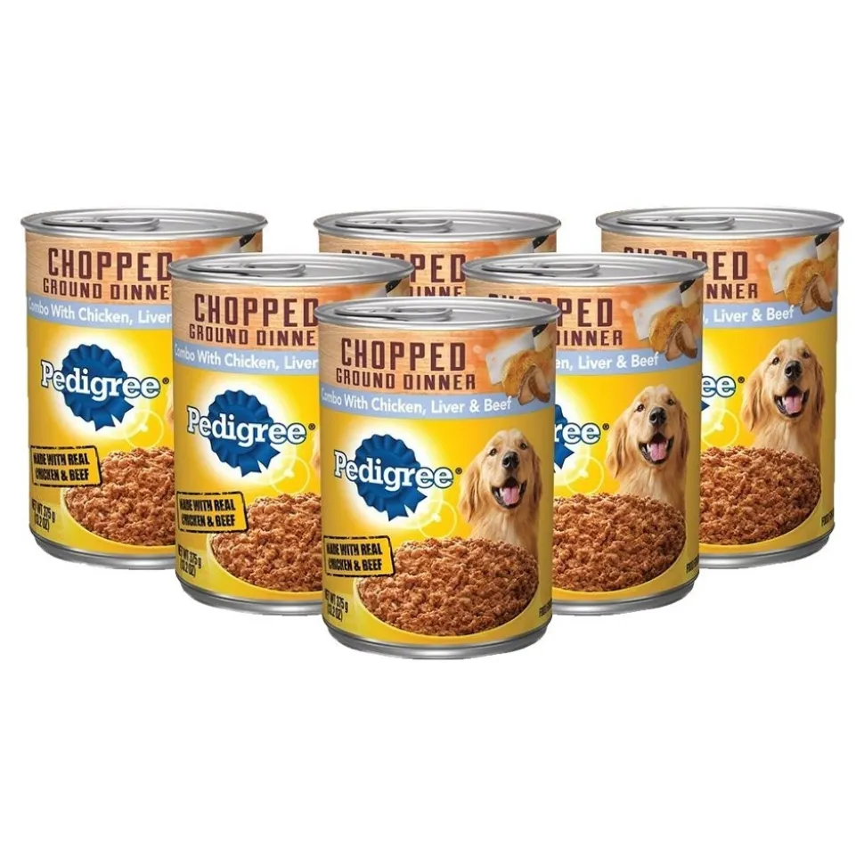 Pedigree Chopped Ground Dinner Adult Wet Dog Food Chicken Beef & Liver 13.2-oz 6 Pack