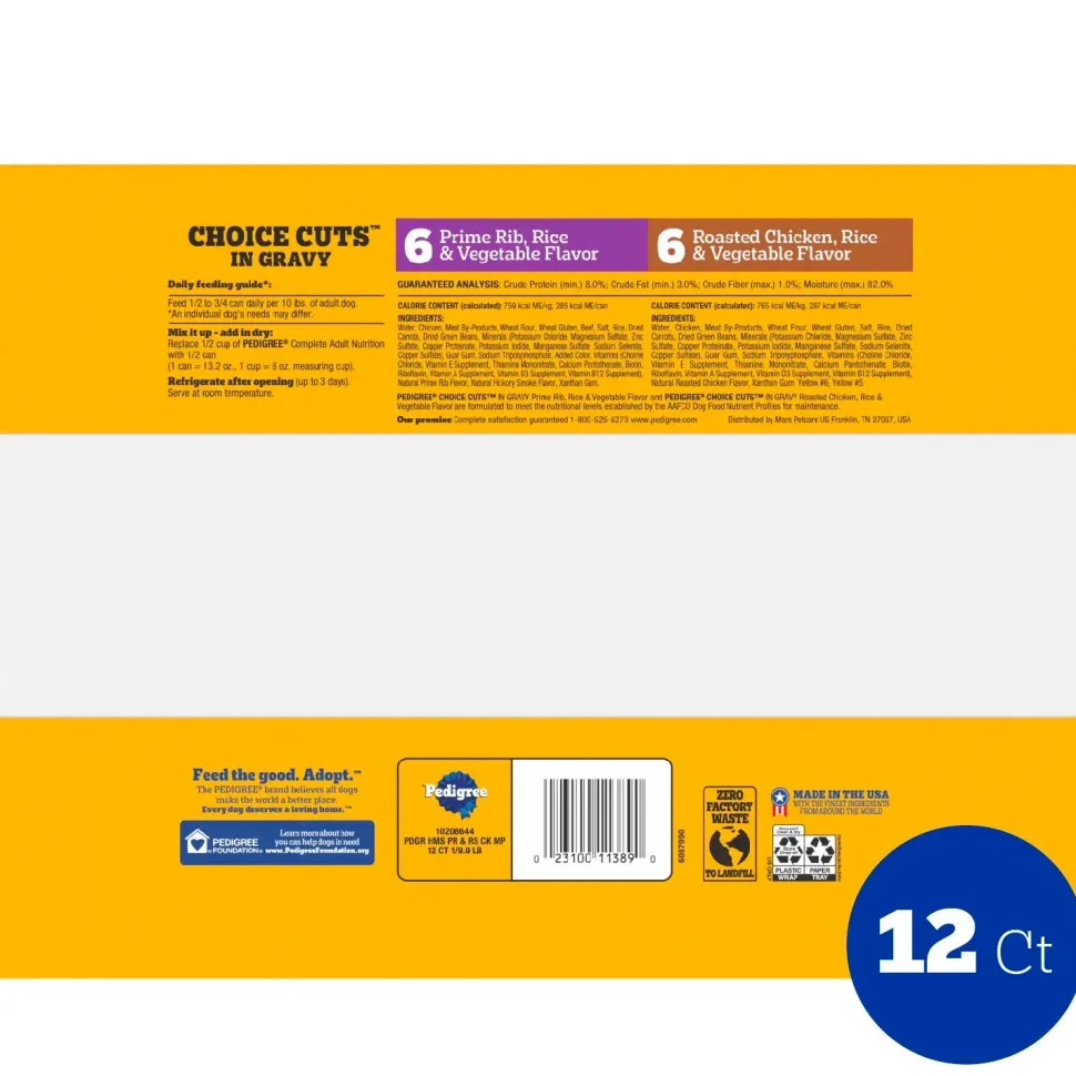Pedigree Homestyle Meals Adult Wet Dog Food Variety Pack Prime Rib & Roasted Chicken 12 Count 9.9-lb
