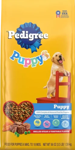 Pedigree Puppy Growth & Protection Dry Dog Food Grilled Steak & Vegetable 3.5-lb