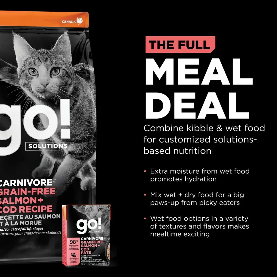 Petcurean Go! Solutions Carnivore Grain-Free Dry Cat Food Salmon & Cod 3-lb