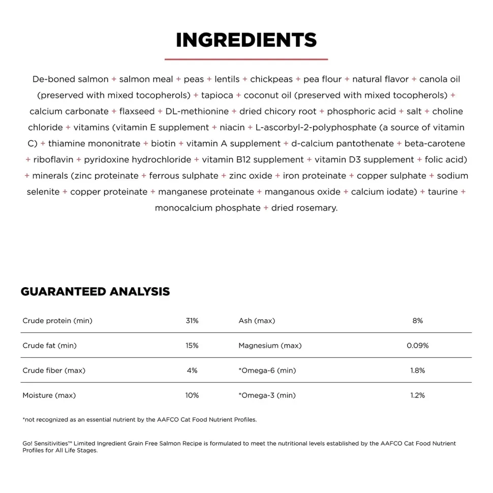 Petcurean Go! Solutions Sensitivities Limited Ingredient Grain-Free Dry Cat Food Salmon 3-lb