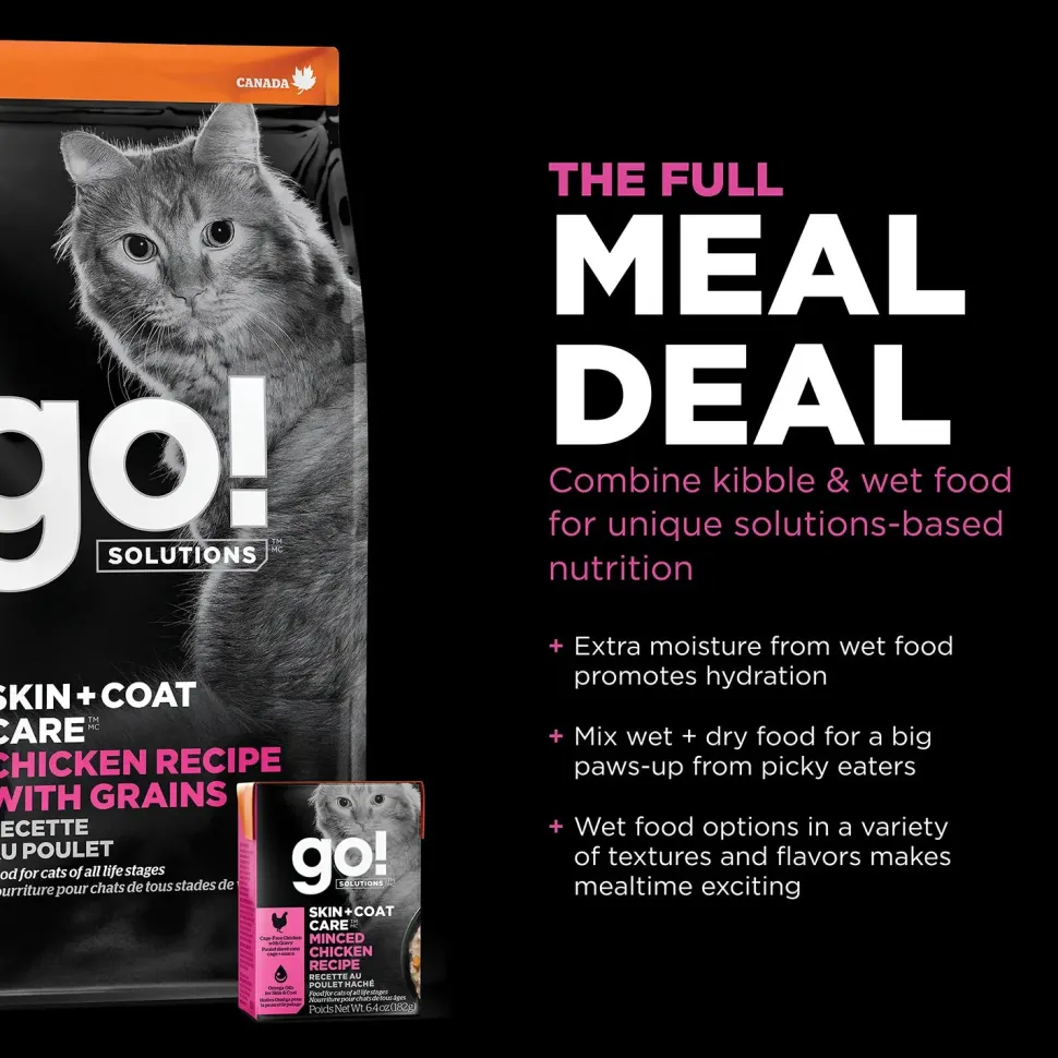 Petcurean Go! Solutions Skin & Coat Care Dry Cat Food Chicken with Grains 3-lb