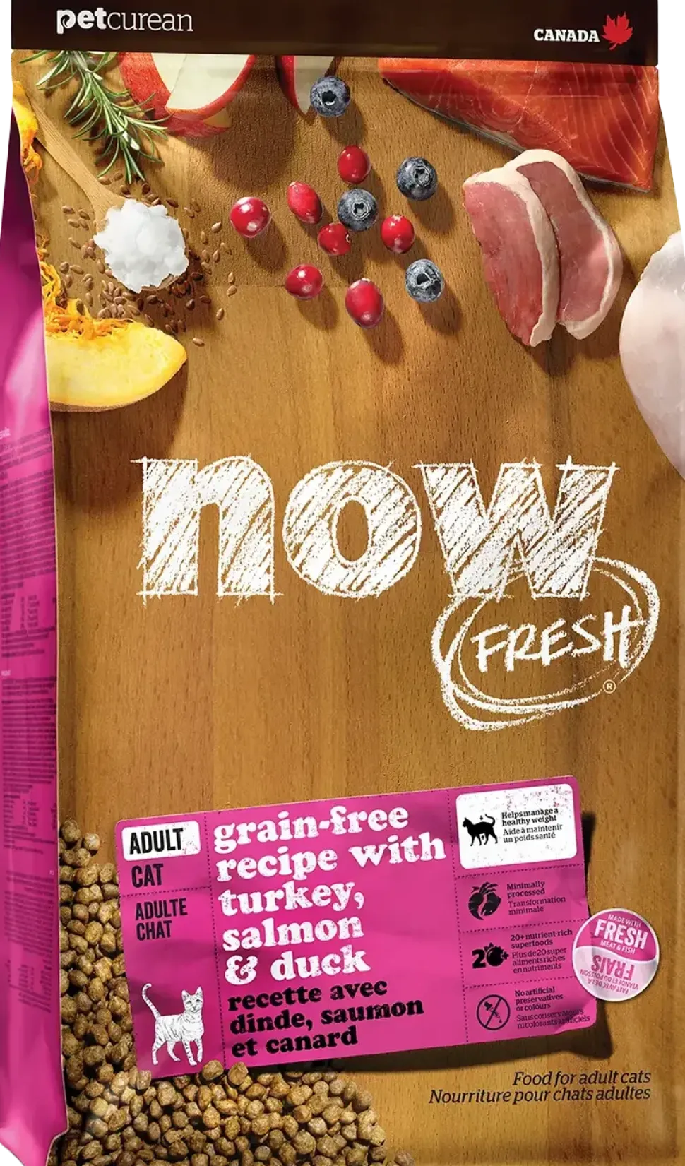 Petcurean Now Fresh Grain-Free Adult Formula Dry Cat Food Turkey, Salmon & Duck 3-lb