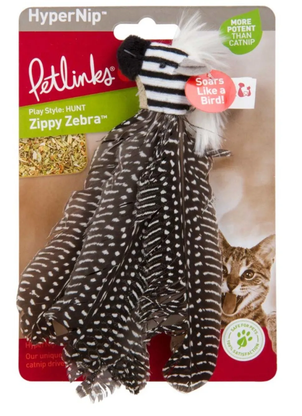 Petlinks Safari HappyNip Zippy Zebra Feathers Catnip Toy Black & White Medium