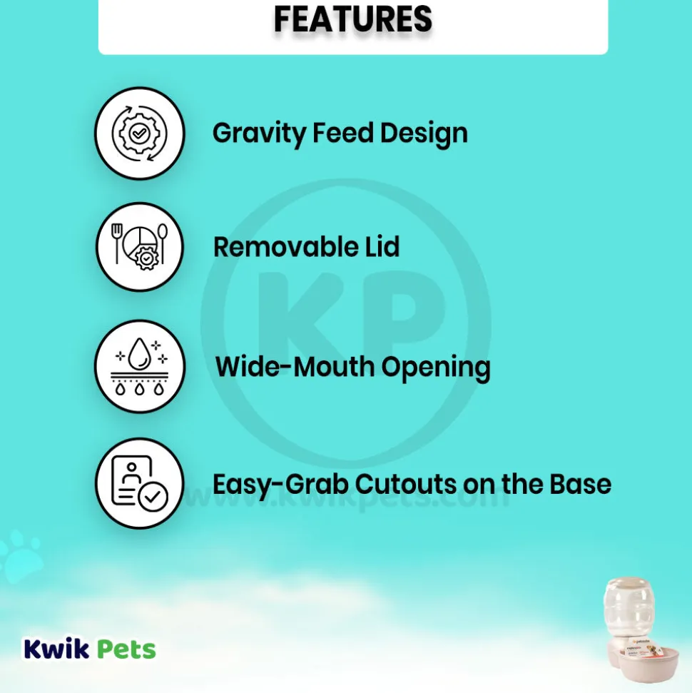 Petmate Replendish Automatic Dog & Cat Gravity Feeder with Microban Pearl Silver Grey Small