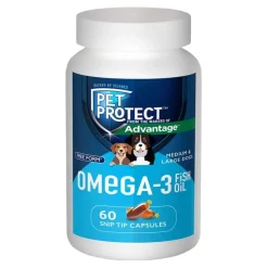 Pet Protect Free Form Omega-3 Fish Oil Snip Tip Capsule Supplements for Medium & Large Dogs 60 Count 4.34-oz