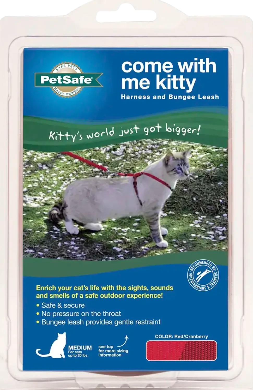 PetSafe Premier Come With Me Kitty Harness & Bungee Leash Combo Red/Cranberry Medium