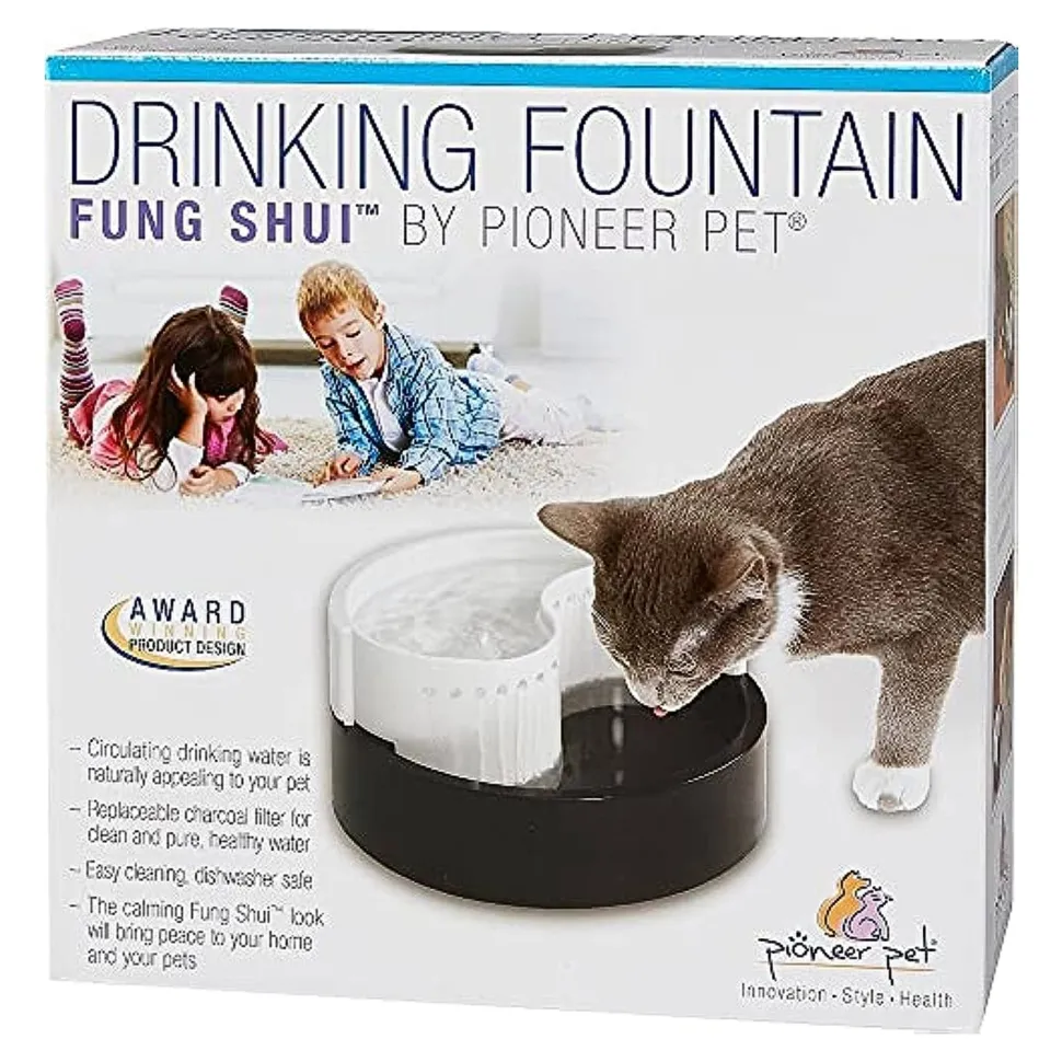Pioneer Pet Fung Shui Plastic Dog & Cat Drinking Fountain Black & White 60-oz
