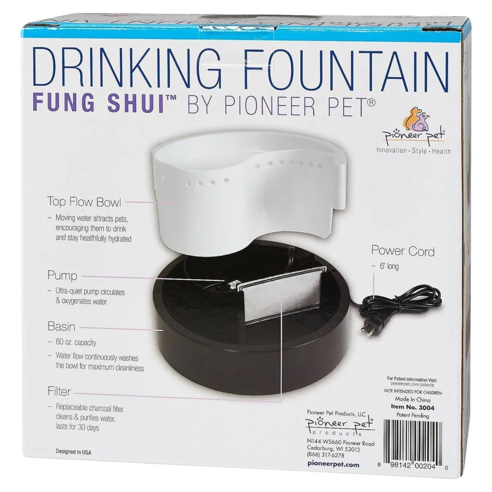 Pioneer Pet Fung Shui Plastic Dog & Cat Drinking Fountain Black & White 60-oz