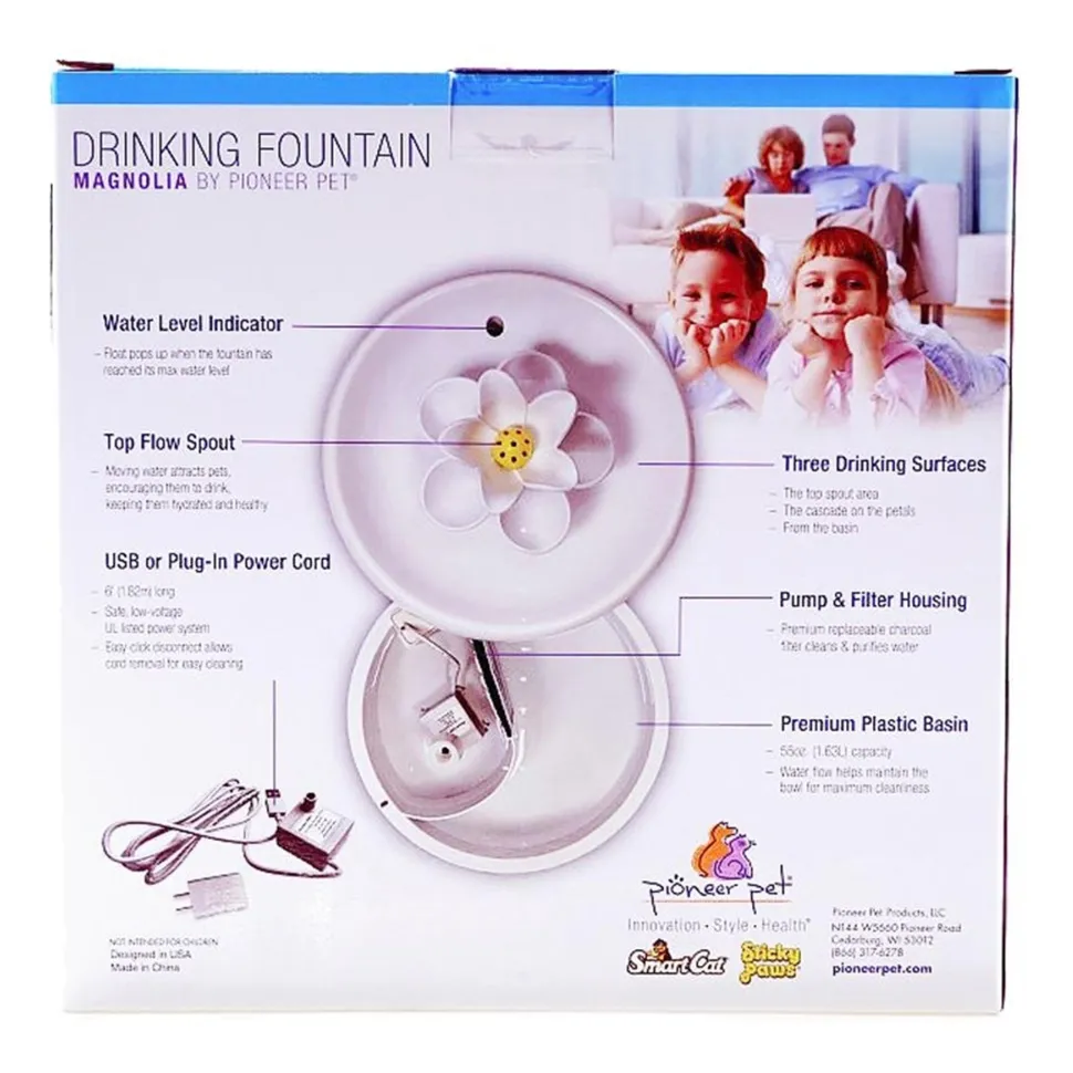 Pioneer Pet Magnolia Premium Plastic Dog & Cat Drinking Fountain White 55-oz