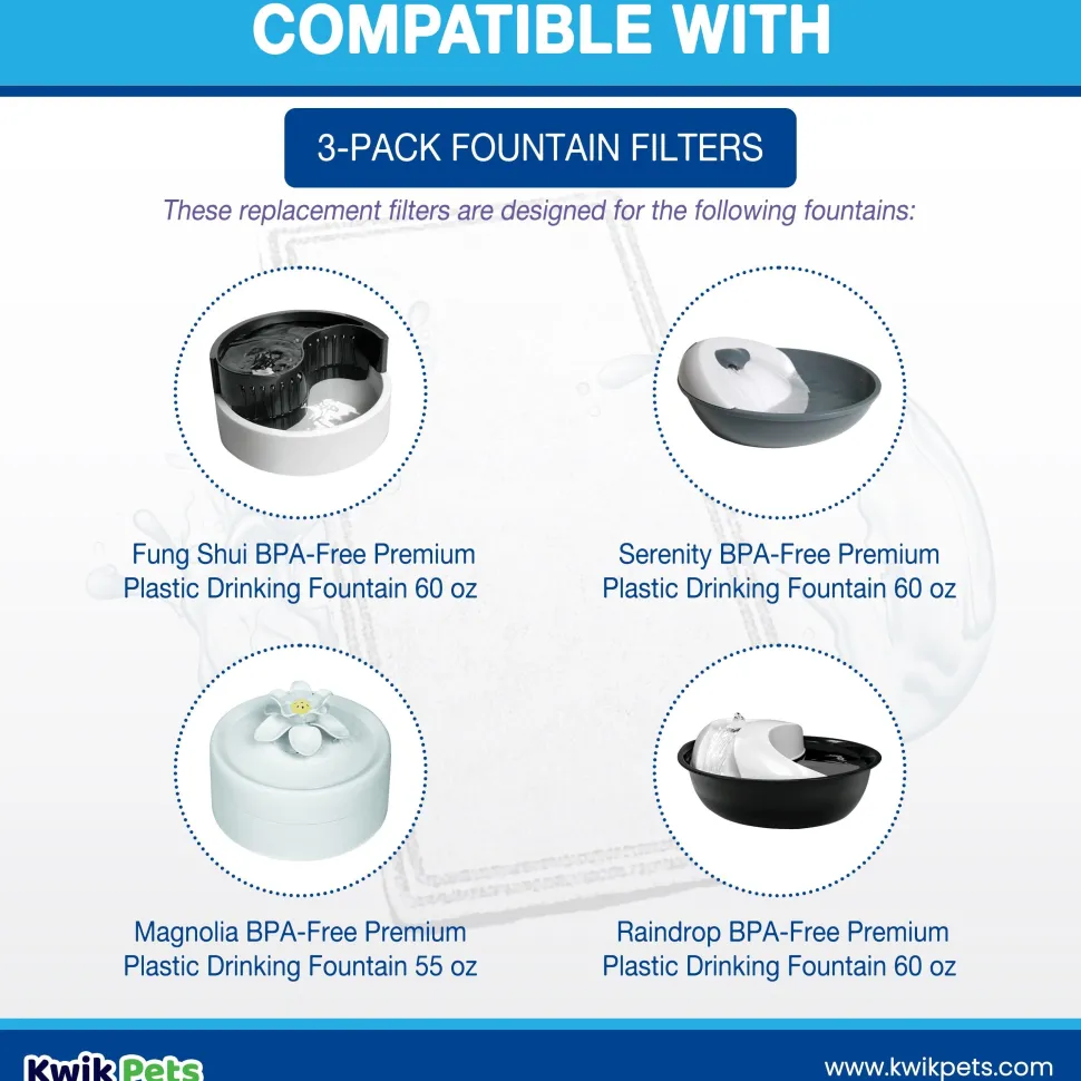 Pioneer Pet Plastic Fountain Replacement Filters For Dog & Cat 3 Count