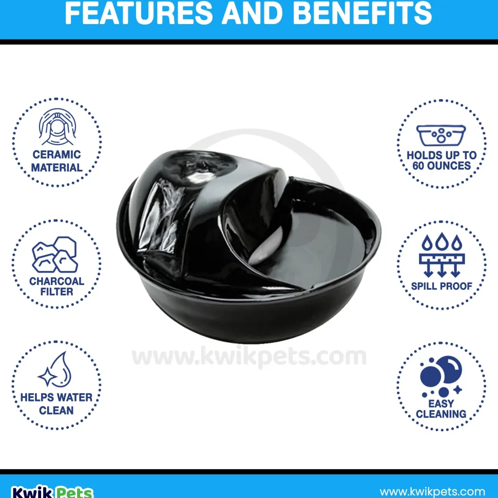 Pioneer Pet Raindrop Ceramic Dog & Cat Drinking Fountain Black 60-oz
