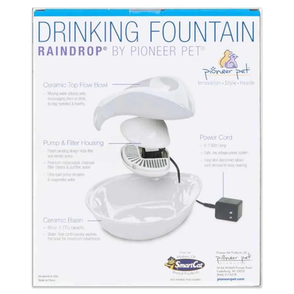 Pioneer Pet Raindrop Ceramic Dog & Cat Drinking Fountain White 60-oz