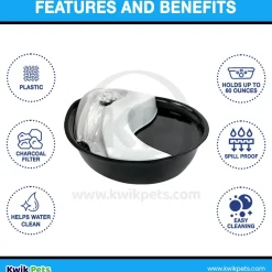 Pioneer Pet Raindrop Design Plastic Dog & Cat Drinking Fountain Black & White 60-oz