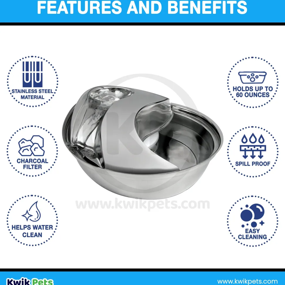 Pioneer Pet Raindrop Stainless Steel Dog & Cat Drinking Fountain 60-oz