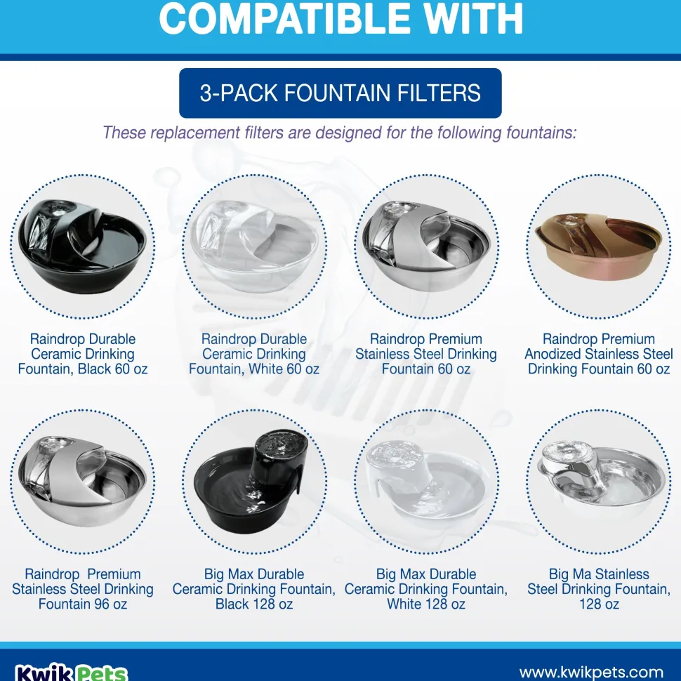 Pioneer Pet Replacement Filters for Dog & Cat Ceramic and Stainless Steel Fountains 3 Count