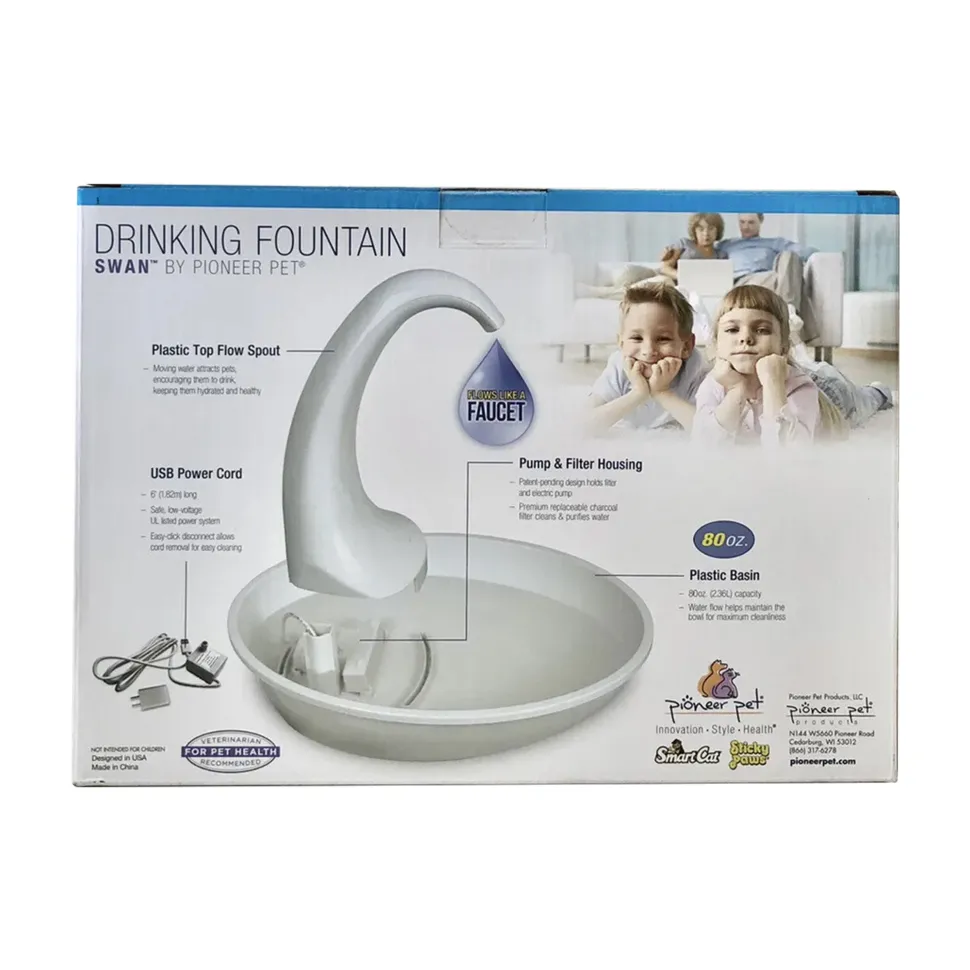 Pioneer Pet Swan Dog & Cat Drinking Fountain White 80-oz