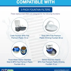 Pioneer Pet T-shaped Replacement Filters for Dog & Cat Drinking Fountain 3 Count