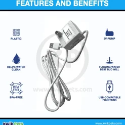 Pioneer Pet USB Fountain Pump for Dog & Cat Drinking Fountains White