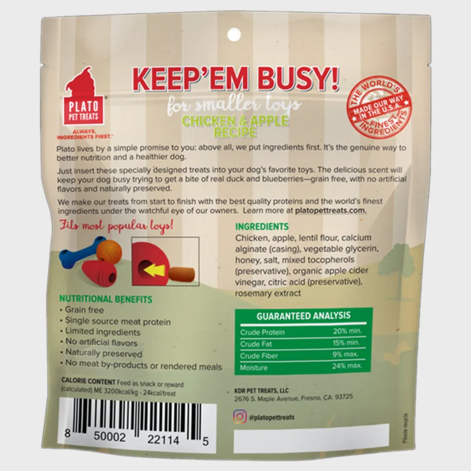 Plato Keep 'Em Busy Chicken & Apple Dog Treats Small 5-oz