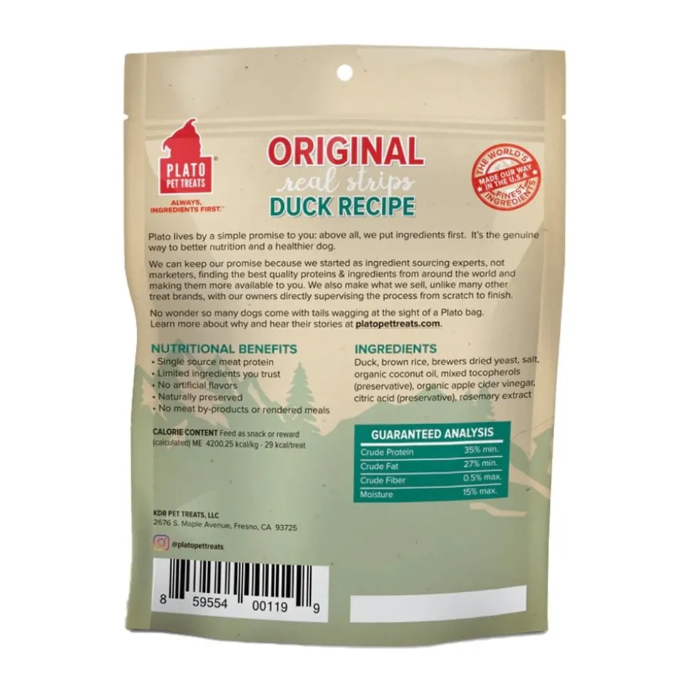 Plato Original Real Strips Duck Dog Treats 6-oz