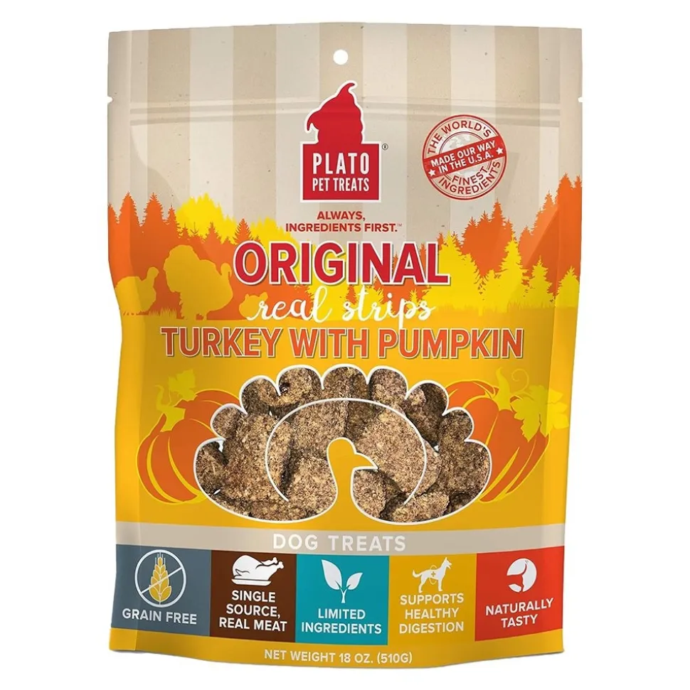 Plato Original Real Strips Grain Free Turkey with Pumpkin Dog Treats 18-oz