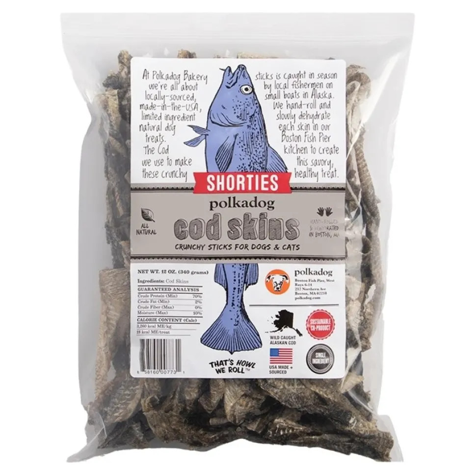 Polkadog Cod Skins Shorties Crunchy Dehydrated Dog & Cat Treats 12-oz