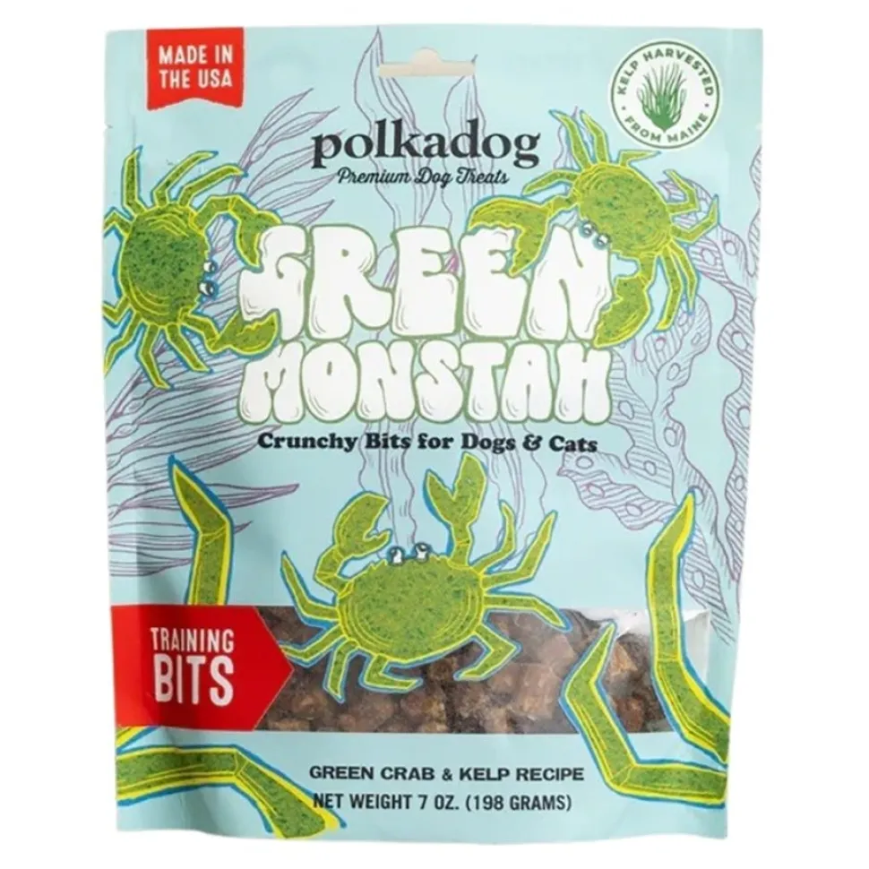 Polkadog Green Monstah Training Bites Crunchy Dehydrated Dog & Cat Treats Green Crab & Kelp 7-oz