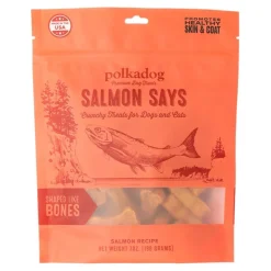 Polkadog Salmon Says Bone-Shaped Crunchy Dehydrated Dog & Cat Treats 7-oz