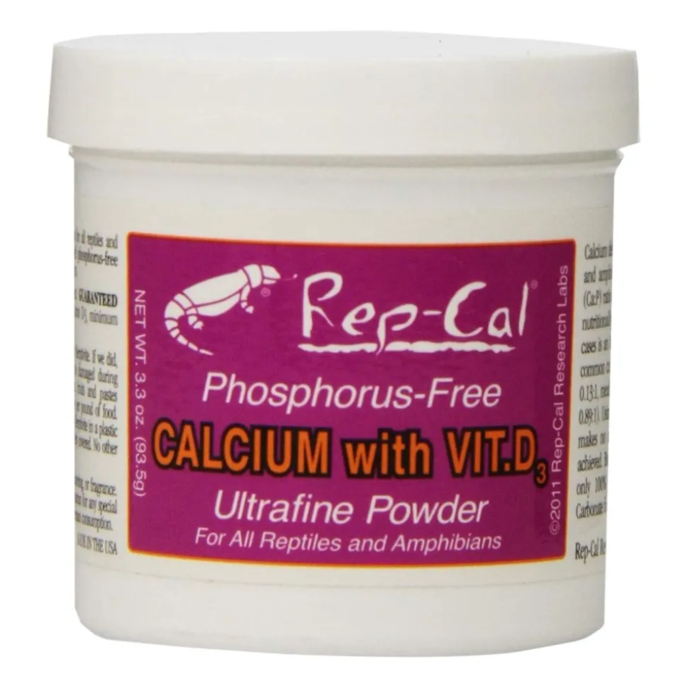 Rep-Cal Research Labs Phosphorous-Free Calcium with Vitamin D3 Ultrafine Powdered Supplement 3.3-oz