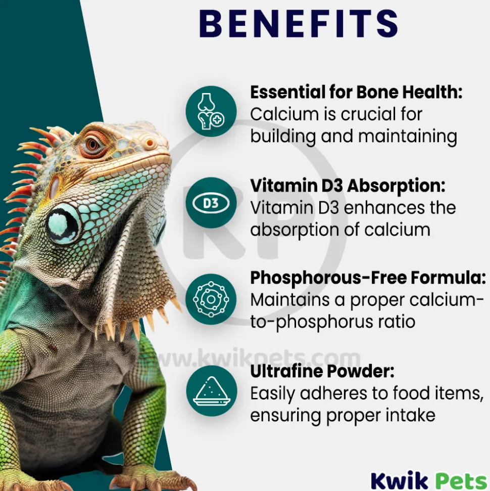 Rep-Cal Research Labs Phosphorous-Free Calcium with Vitamin D3 Ultrafine Powdered Supplement 3.3-oz