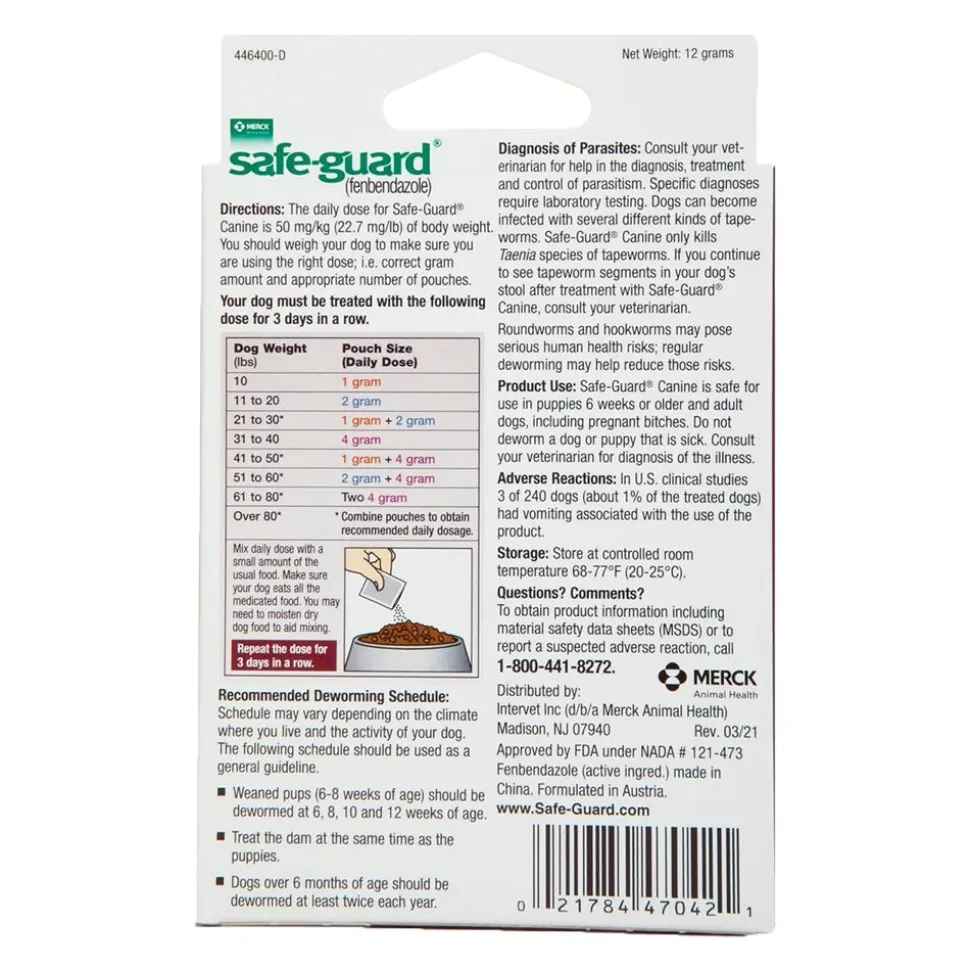 Safe-Guard Canine Dog Dewormer 4 Gram Pouches 3 Count