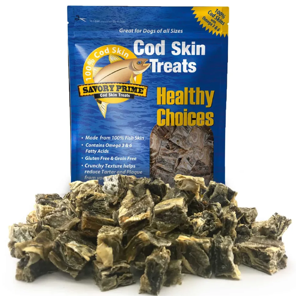 Savory Prime Cod Skin Crunchy Bites Dog Treats 8-oz