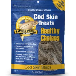 Savory Prime Cod Skin Fish Strips Dog Treats 4-oz