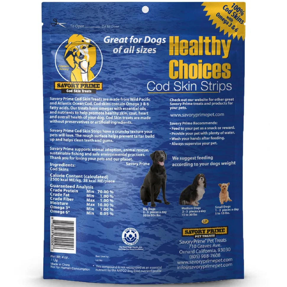 Savory Prime Cod Skin Fish Strips Dog Treats 4-oz