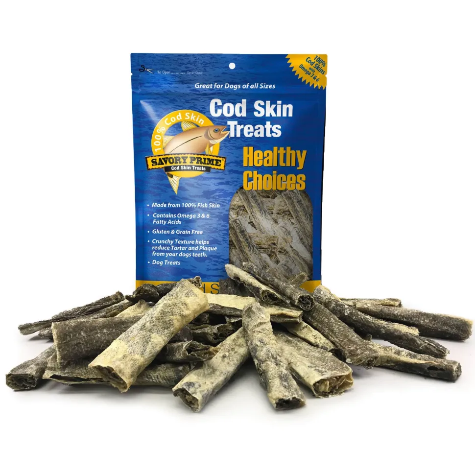 Savory Prime Cod Skin Fish Strips Dog Treats 8-oz