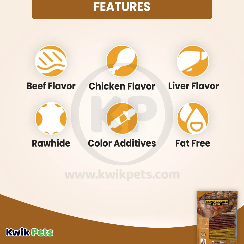 Savory Prime Munchie Sticks Dog Treats Beef, Chicken & Liver 5 inches 100 Count