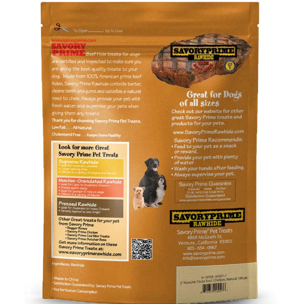 Savory Prime Munchie Sticks Dog Treats Beef, Chicken & Liver 5 inches 100 Count