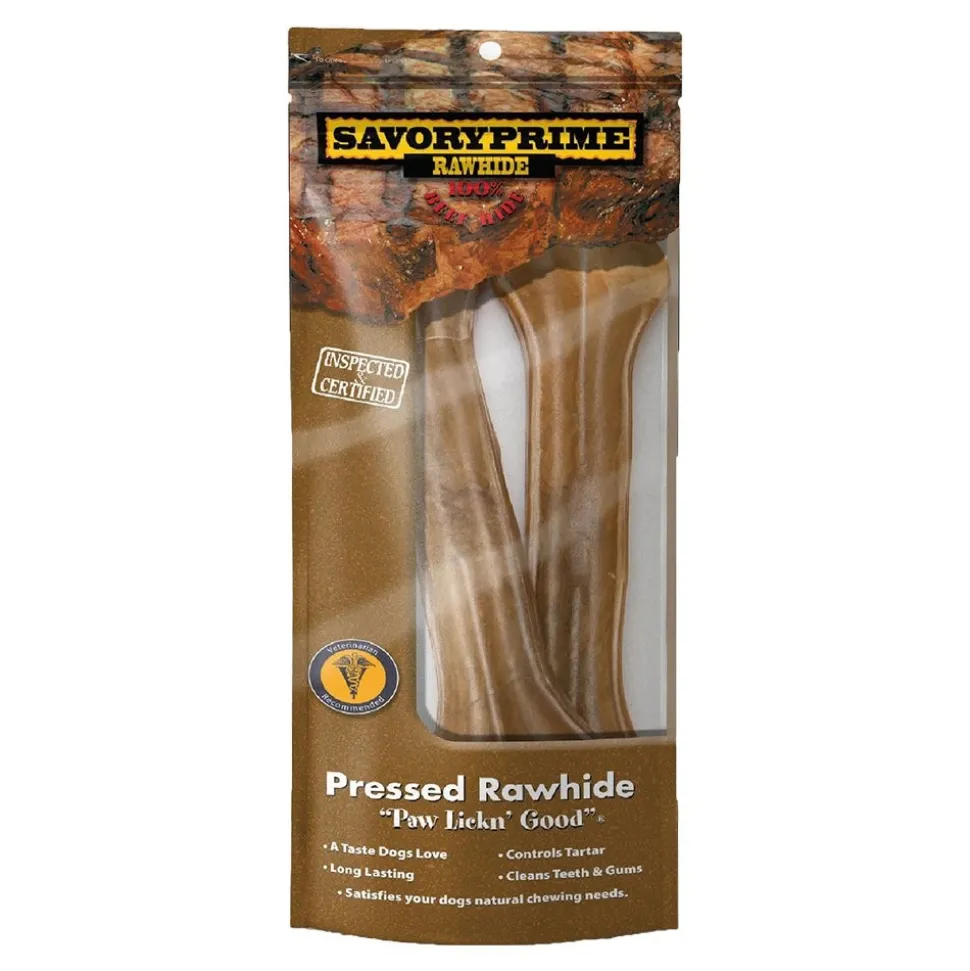 Savory Prime Pressed Rawhide Bones Bagged Natural 2 Count 8.5-in