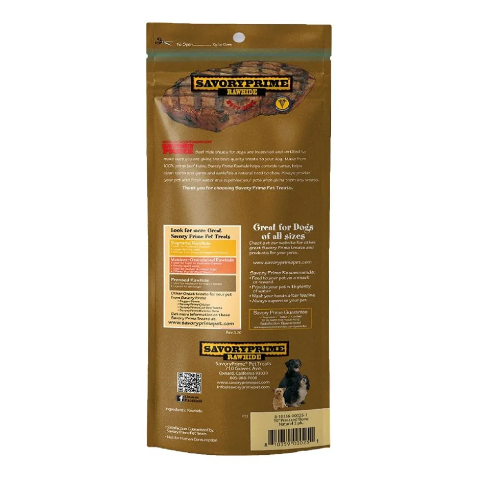 Savory Prime Pressed Rawhide Bones Bagged Natural 2 Count 8.5-in