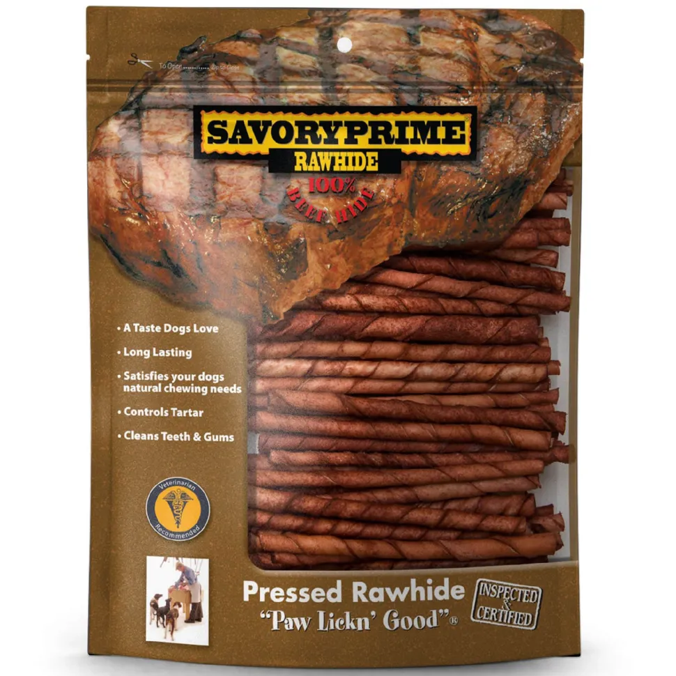 Savory Prime Pressed Rawhide Twist Sticks Beef 5-in 100 Count