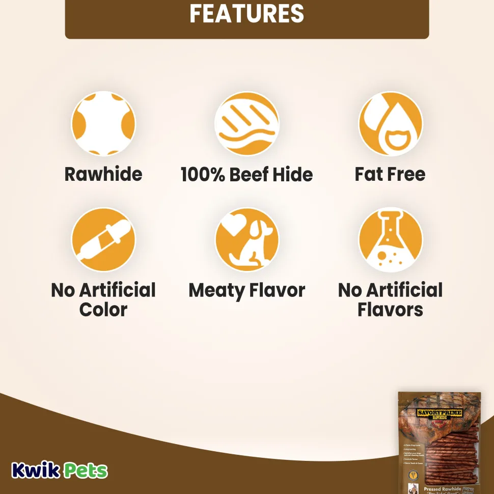 Savory Prime Pressed Rawhide Twist Sticks Beef 5-in 100 Count